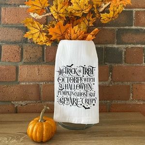 Halloween words flour sack towel